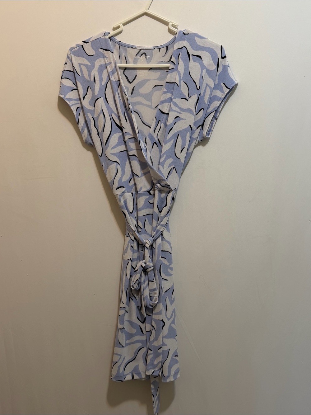 Nine West Blue and White Abstract Wrap Midi Dress
